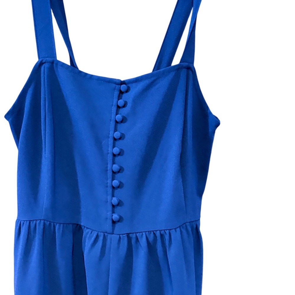 Madewell Navy Blue Smocked Button-Front Cropped Wide Leg Jumpsuit romper Size 00 - Picture 3 of 7